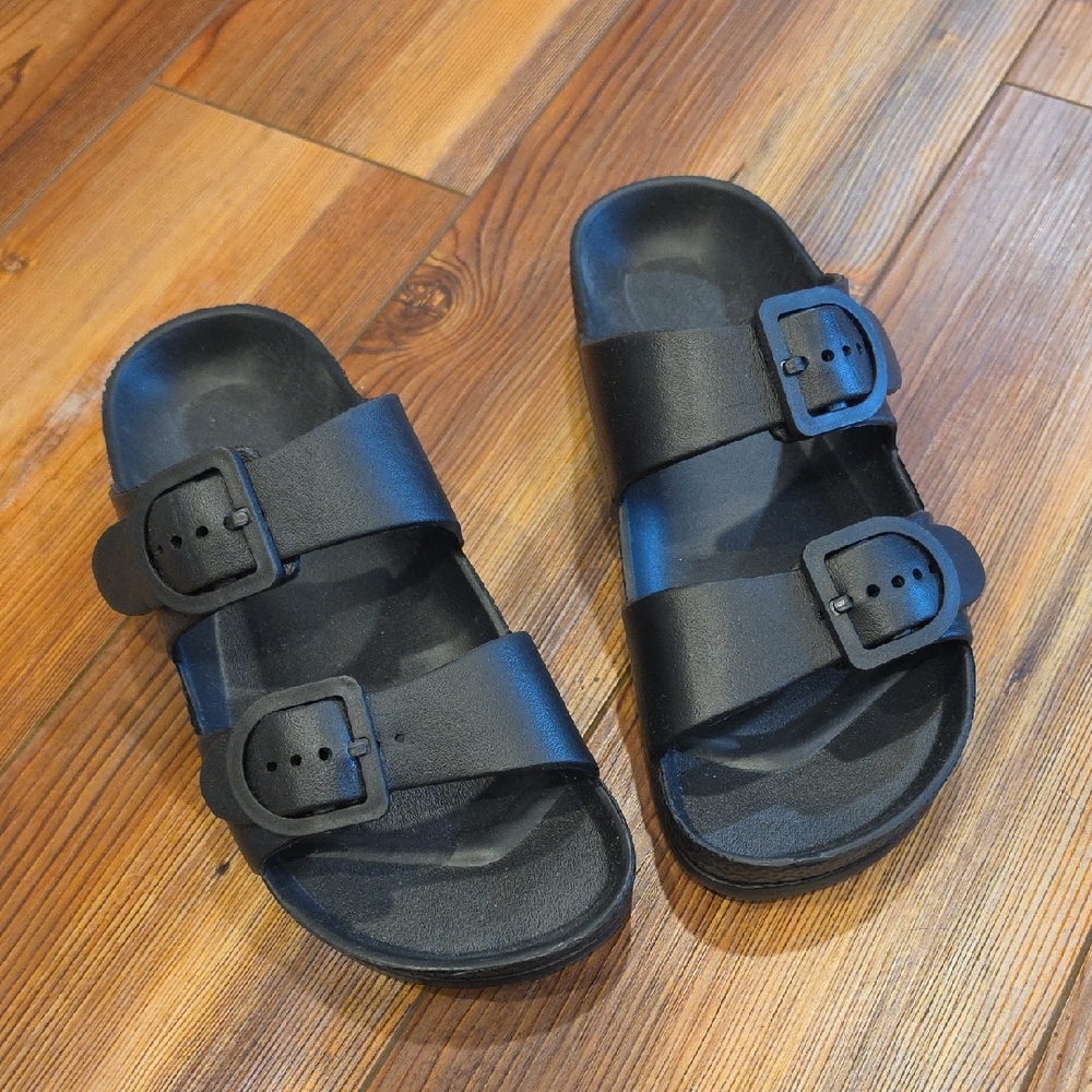 Women’s Double Buckle Slide Sandals - Black